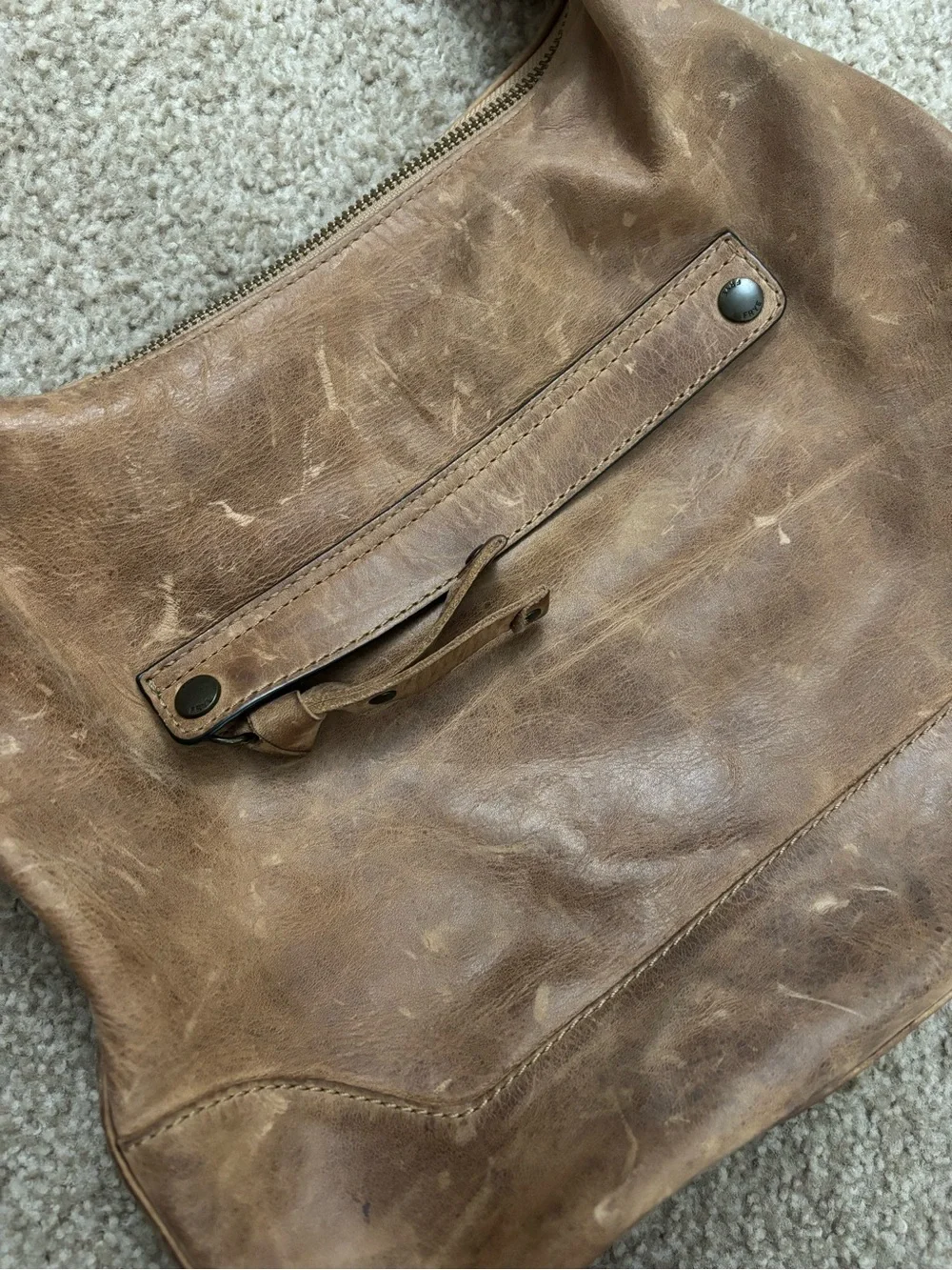 Frye Tan Distressed Leather Hobo Bag